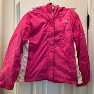 The North Face Pink and White Raincoat with Hood